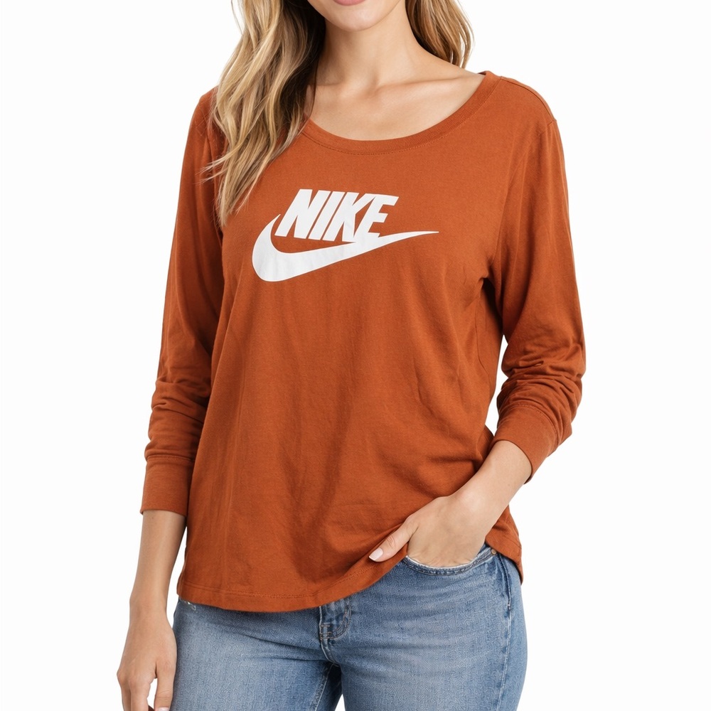 Nike‎ Long Sleeve Graphic Logo Tee Shirt Orange White Swoosh Women’s Size 1X